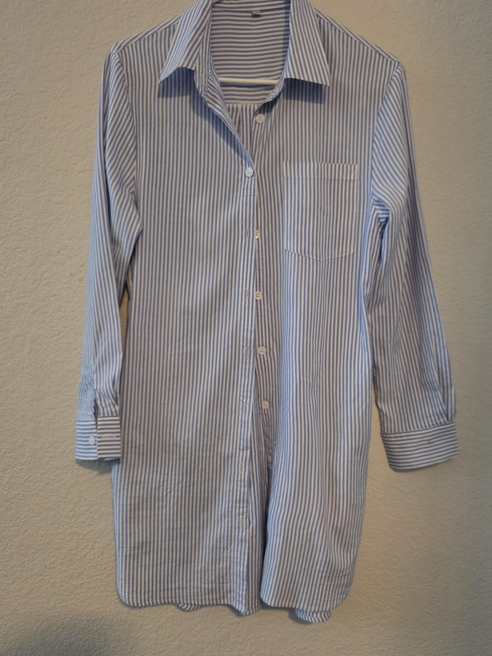 Blue and White Striped Button-Up Tunic Shirt